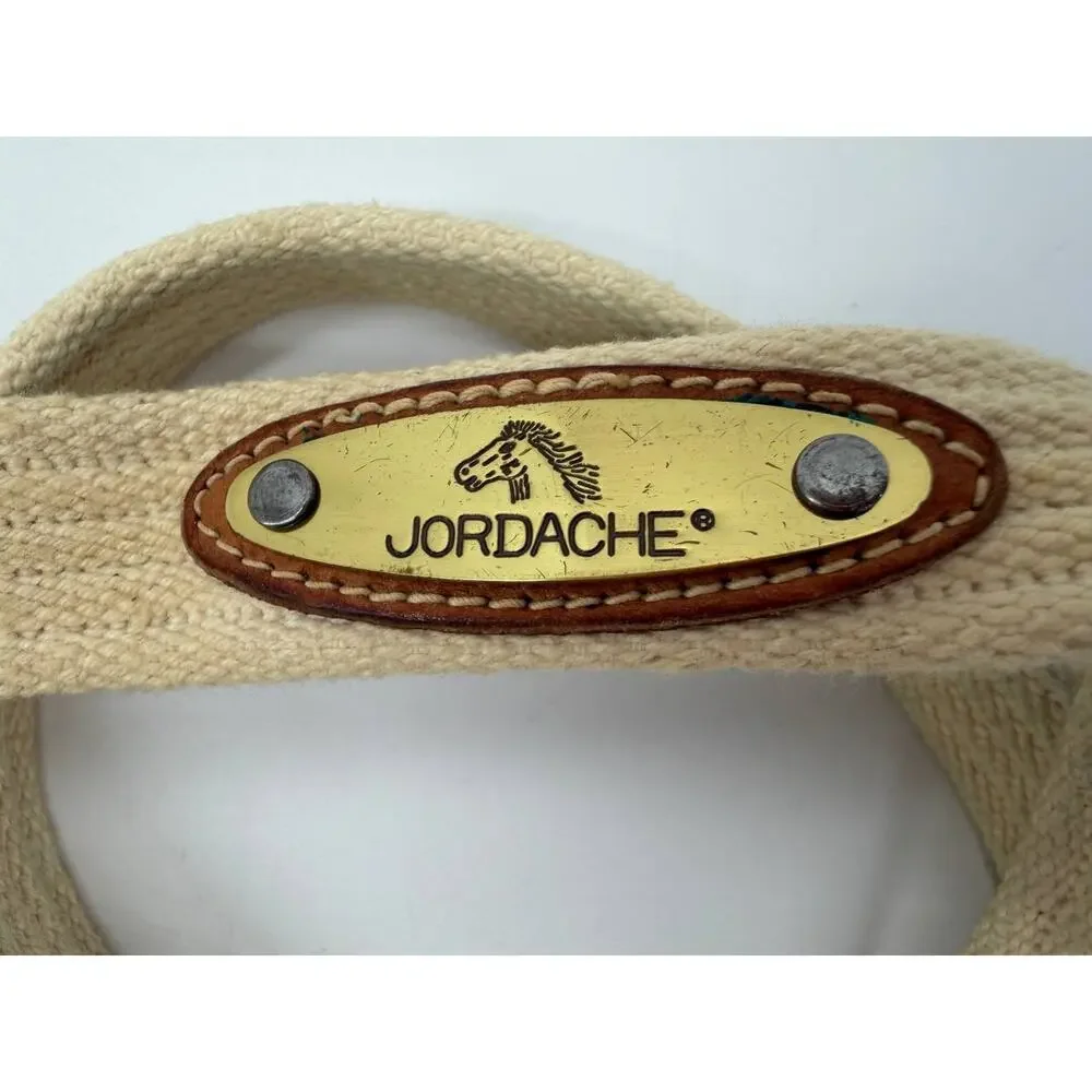 Vintage Jordache Canvas Leather Belt Cream Tan Brass Buckle Unisex USA